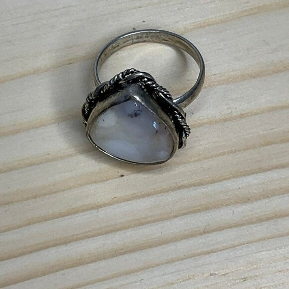 Vintage Silver Ring With Teardrop Agate Natural Stone Semi Precious - Picture 8 of 10
